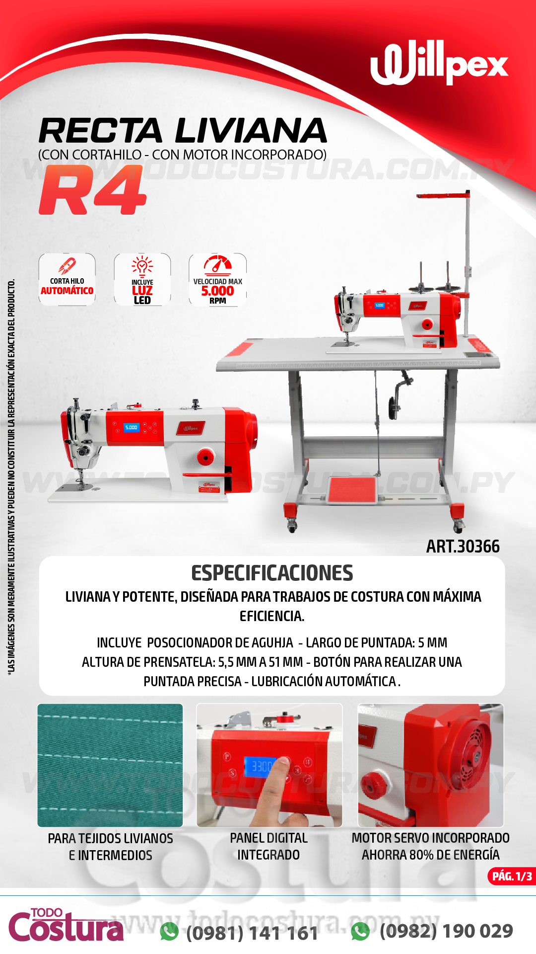 RECTA (LIVIANA - CON CORTAHILO) WILLPEX R4 (MOTOR INCORPORADO)